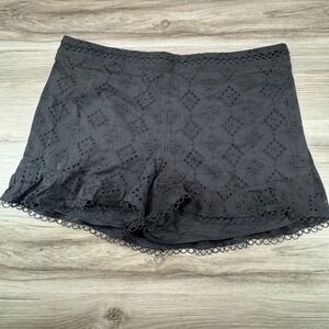 LOFT Black Eyelet Lace Cotton Shorts Scalloped Hem Boho Size 6 NWT
